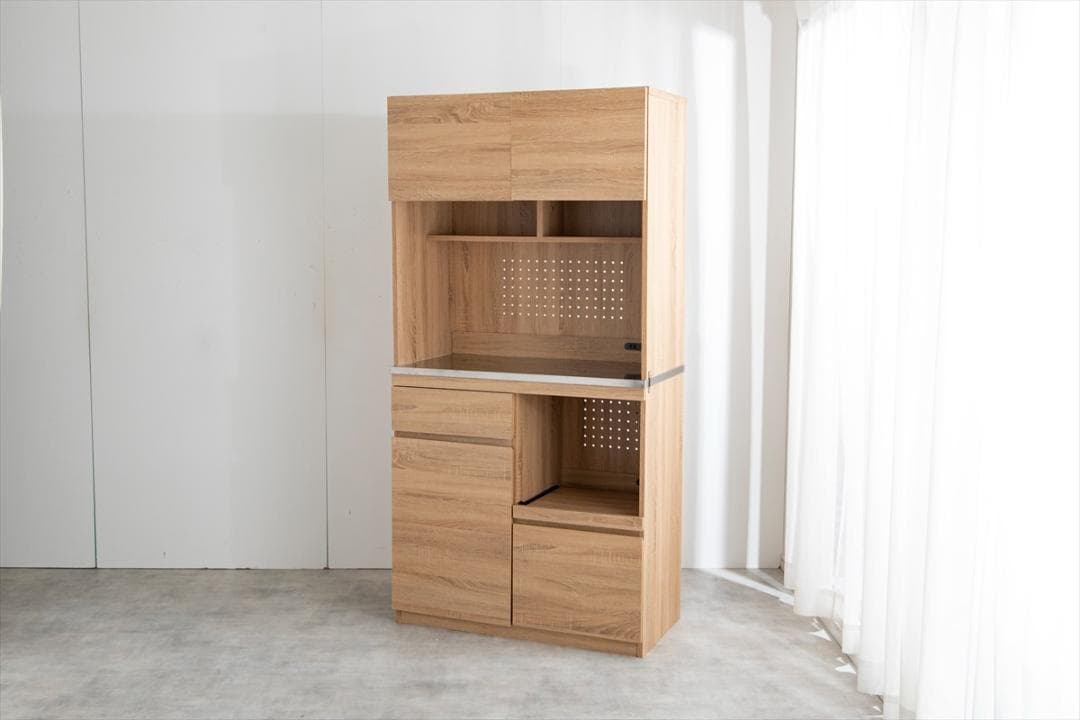 【送料無料】ステンレス天板食器棚 大容量 2口コンセント レンジ台 キッチン収納