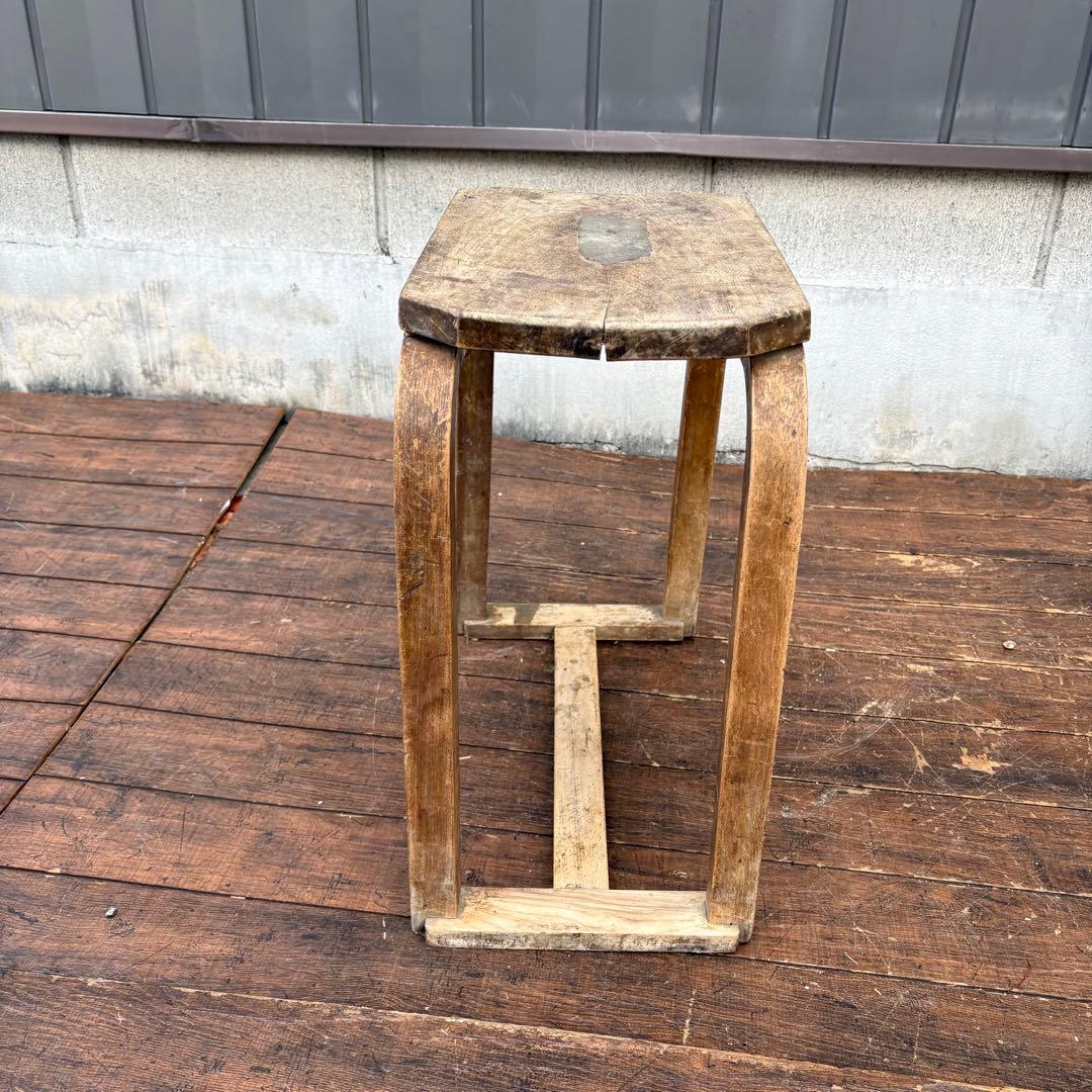 C1 昭和レトロ 古道具 無垢材 木製椅子 プライウッドスツール 古家具 花台