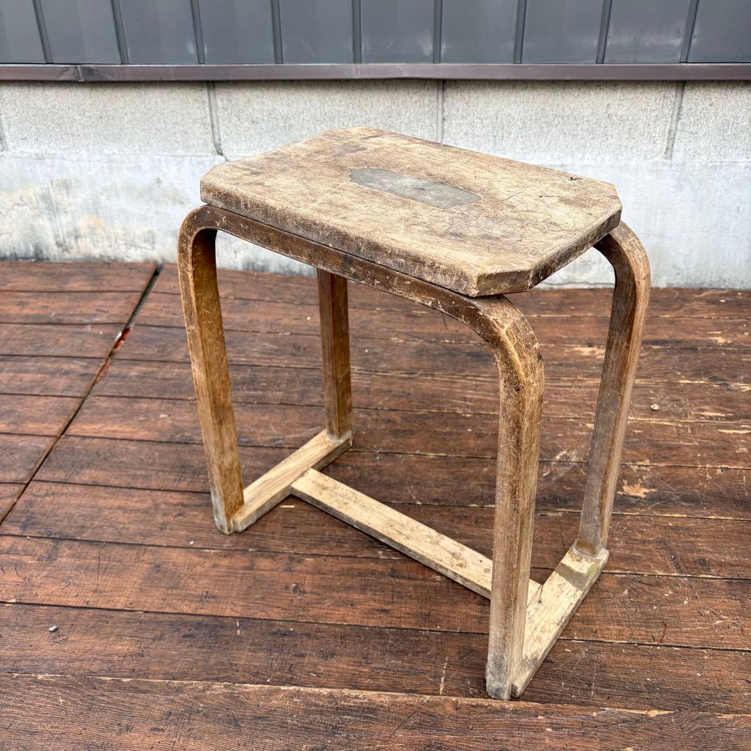 C1 昭和レトロ 古道具 無垢材 木製椅子 プライウッドスツール 古家具 花台