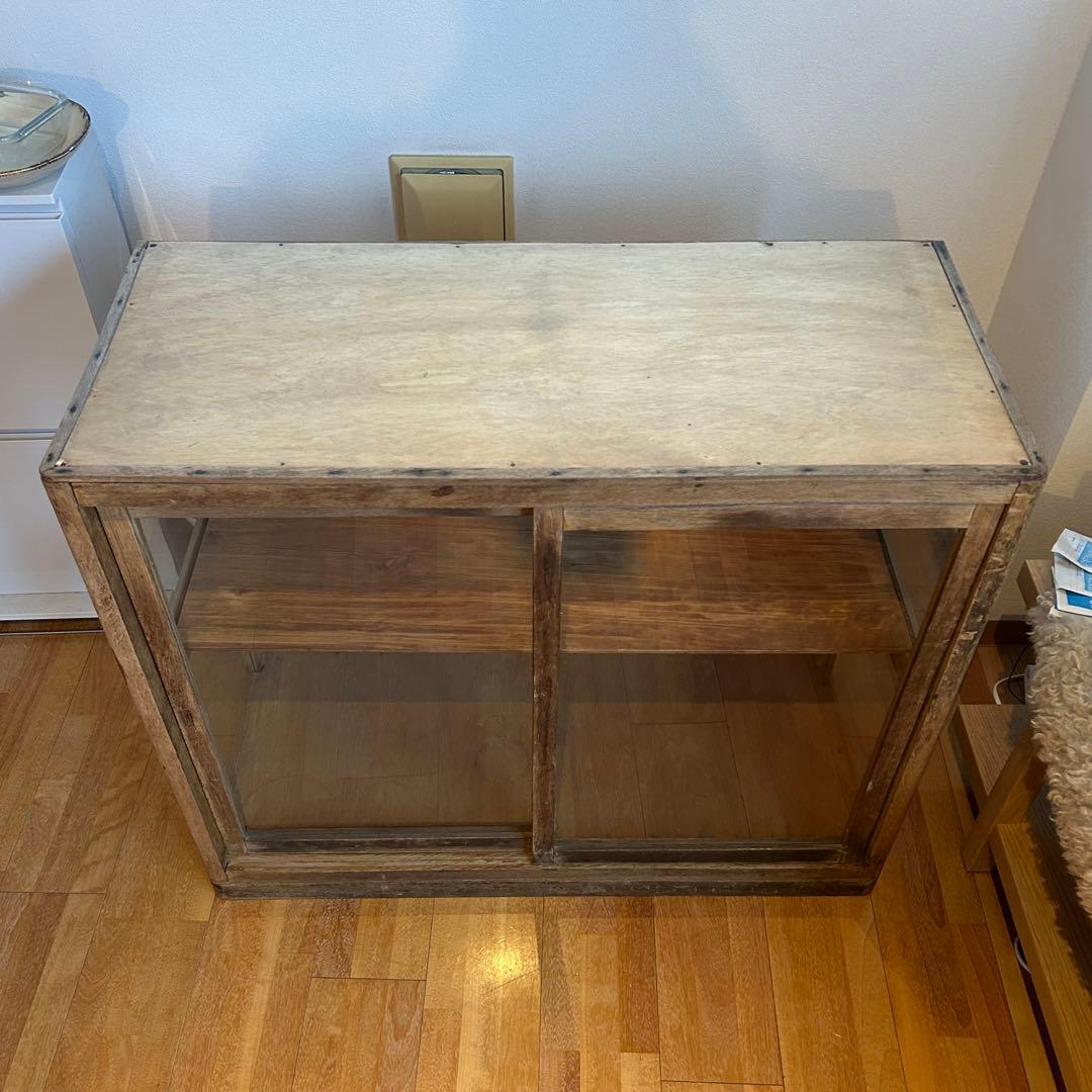 古家具 ガラス ショーケース 天然木 シェルフ 棚 古材