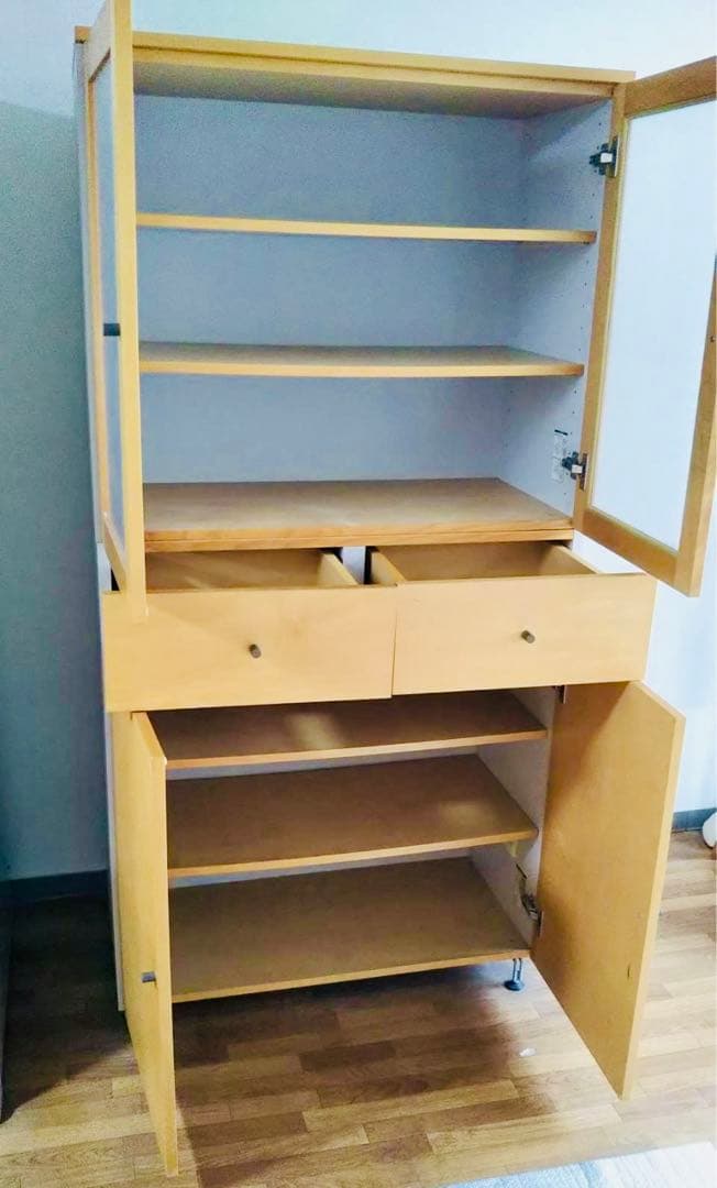 【廃盤・希少】送料込 無印良品キャビネット（食器棚・カップボード）ナチュラル木製