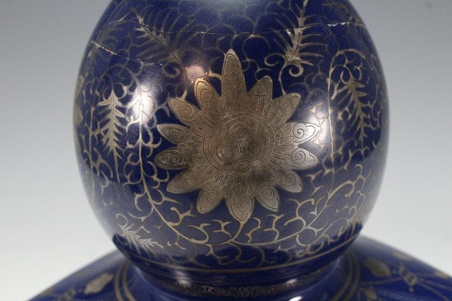 中国美術 瑠璃釉 銀彩 纏枝蓮花鳳紋 瓢瓶(K-XA832) - メルカリ