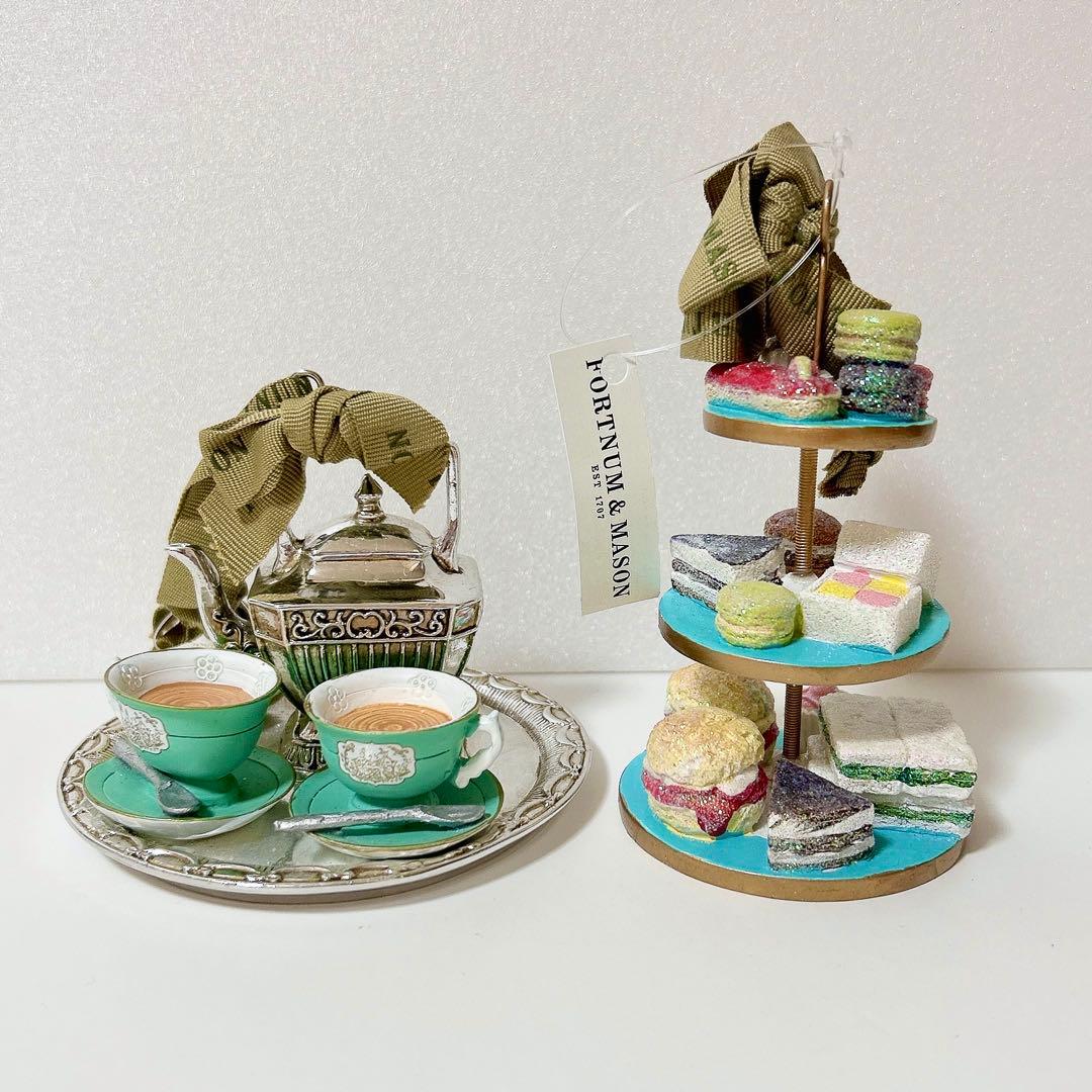 フォートナム・メイソン ティーポット＋ケーキスタンド　オーナメント2個セット