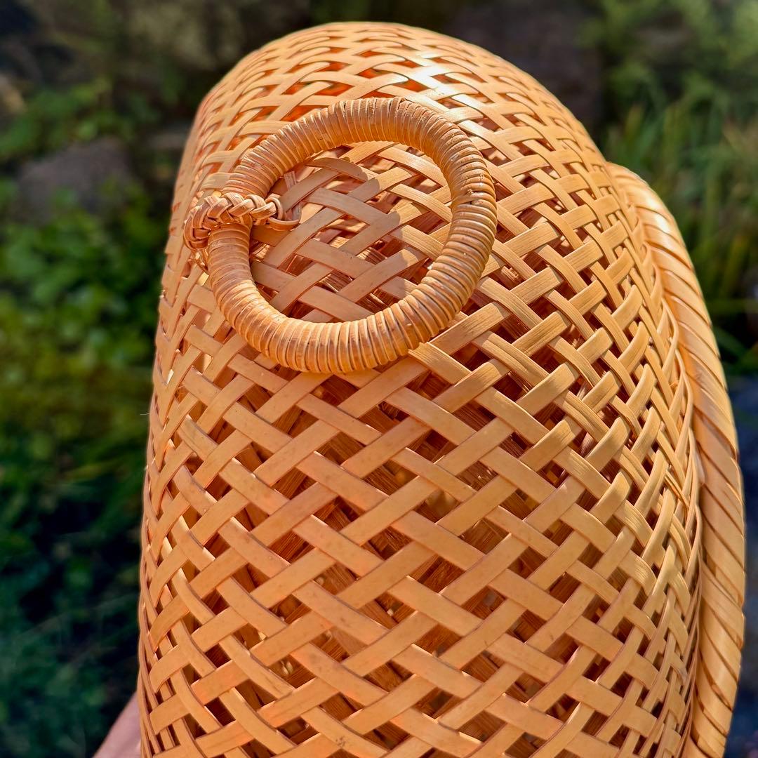 京都　素敵なヴィンテージ　天然竹製バスケット 持ち手付き　茶道