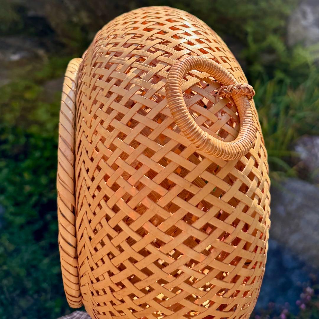 京都　素敵なヴィンテージ　天然竹製バスケット 持ち手付き　茶道