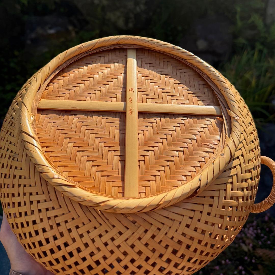 京都　素敵なヴィンテージ　天然竹製バスケット 持ち手付き　茶道