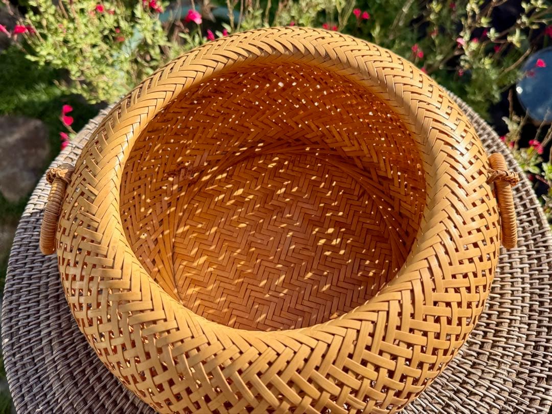 京都　素敵なヴィンテージ　天然竹製バスケット 持ち手付き　茶道