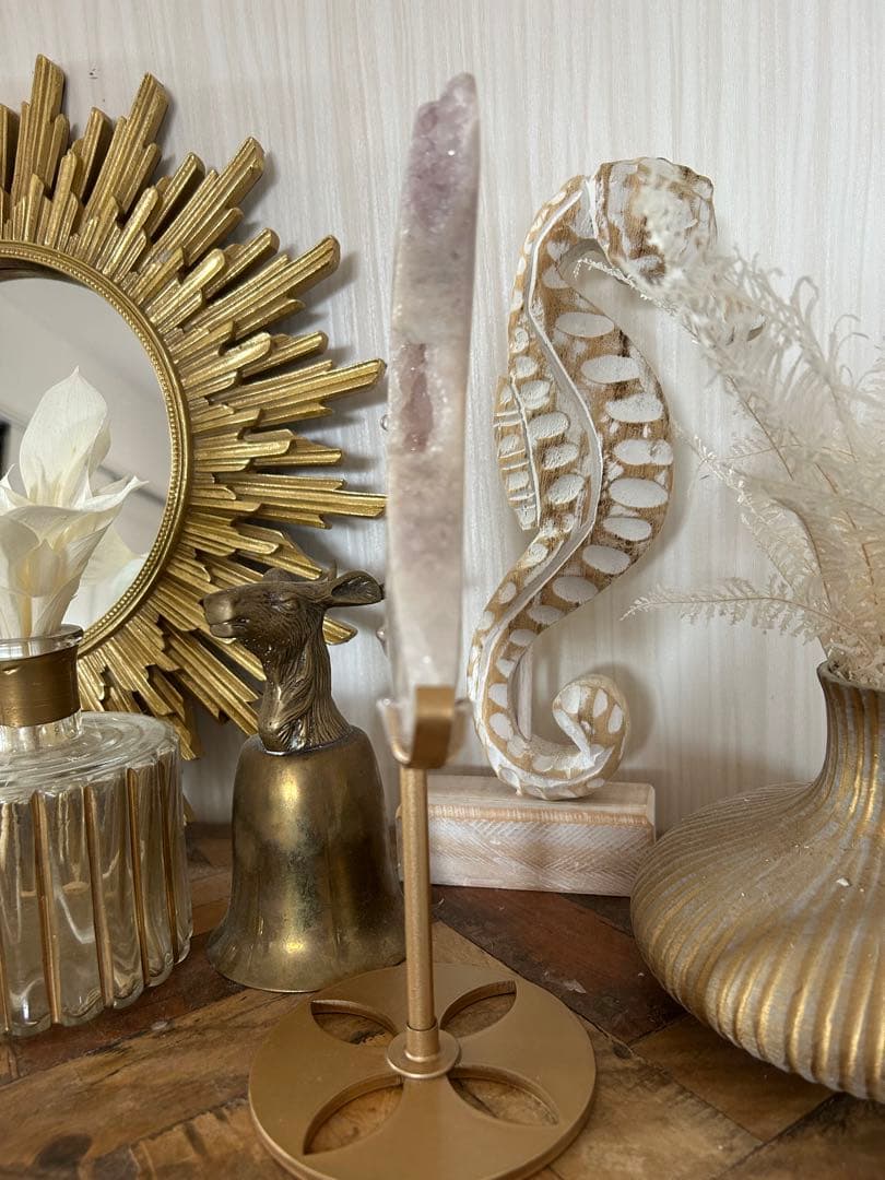 【天然石 ピンクアゲート｜三日月オブジェ｜ジオード入り】