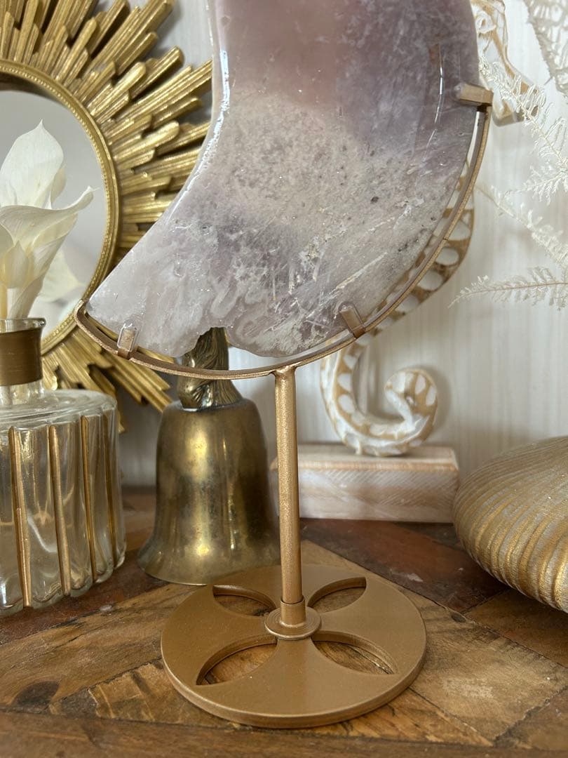 【天然石 ピンクアゲート｜三日月オブジェ｜ジオード入り】