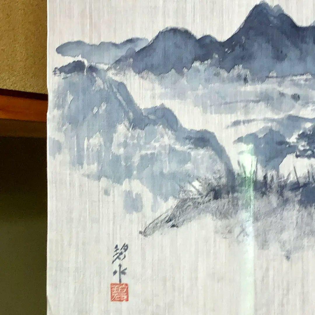 暖簾 本麻 藍墨『薩摩富士 開聞岳』水墨画家による肉筆 一点物 - メルカリ