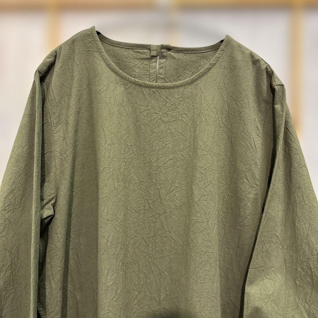 かぶり割烹着　深緑　シワ加工　日本製