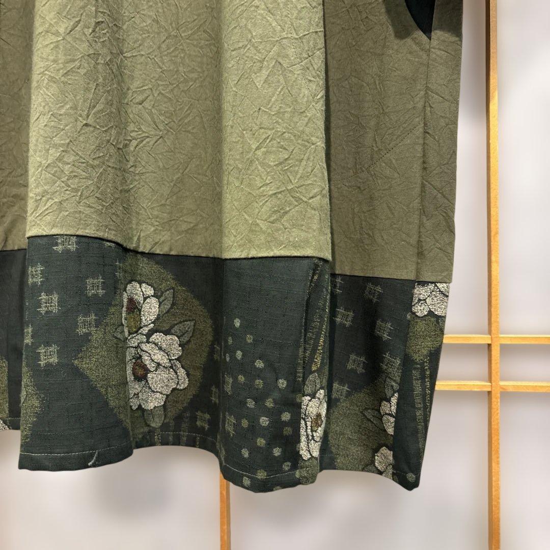 かぶり割烹着　深緑　シワ加工　日本製