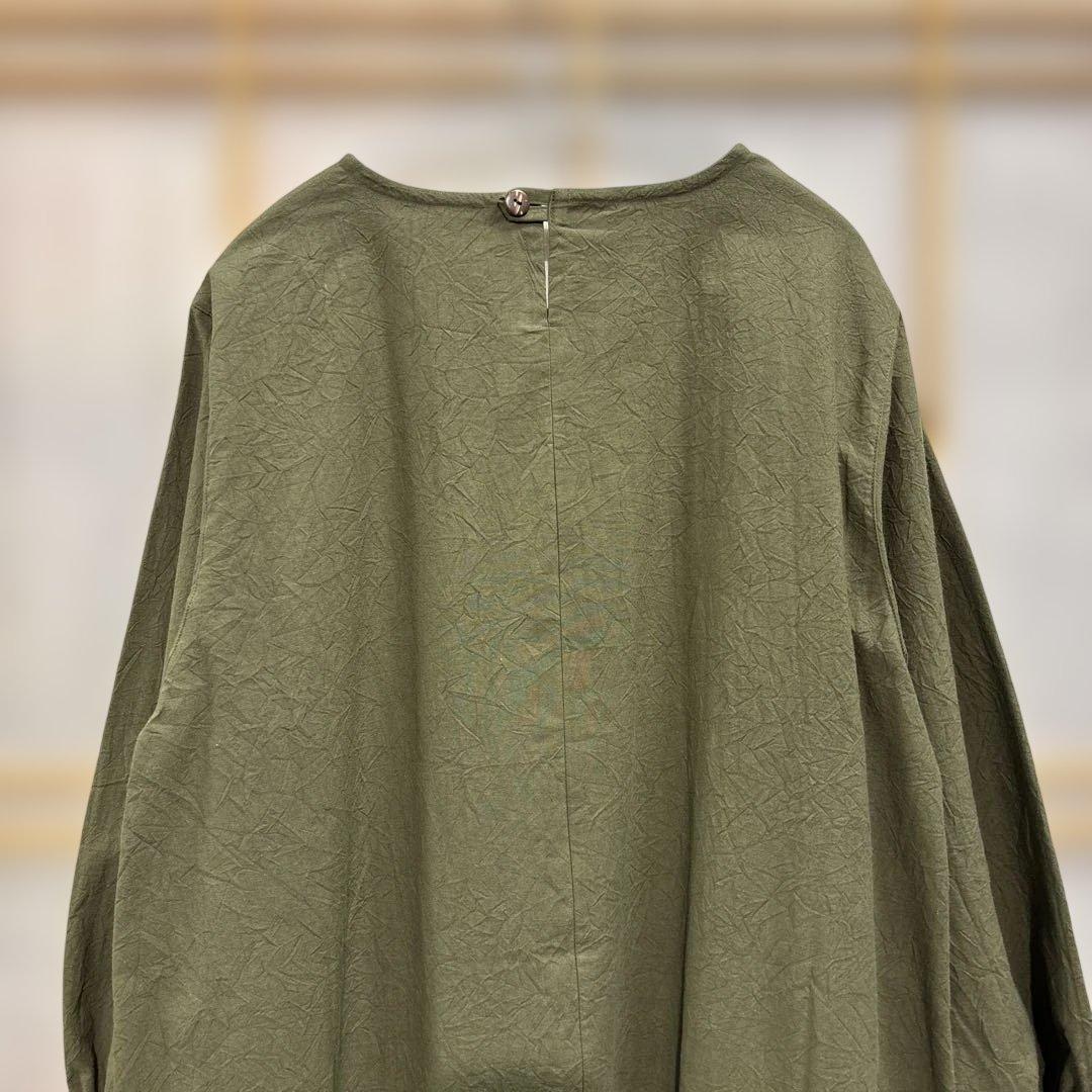 かぶり割烹着　深緑　シワ加工　日本製