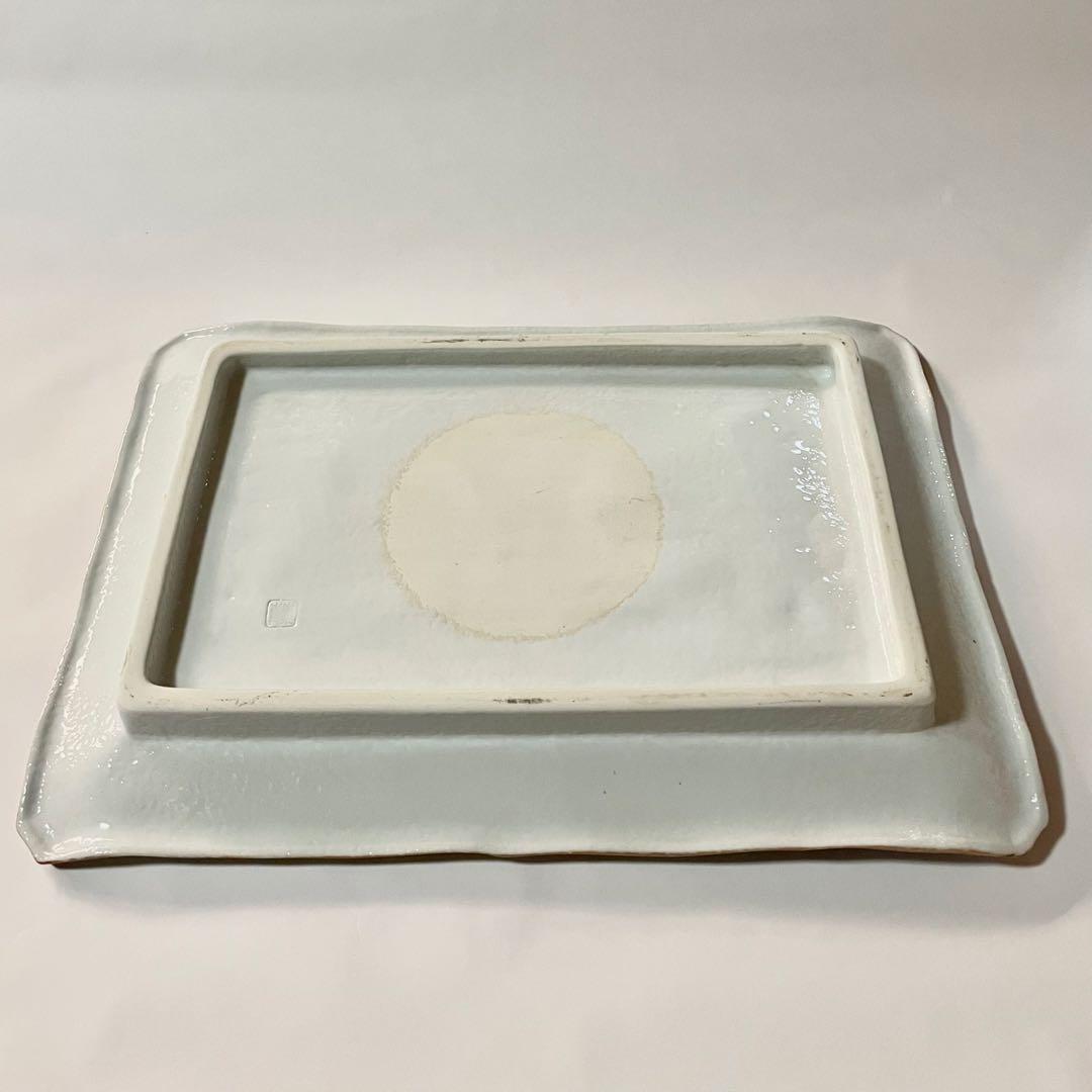 陶磁器　白地大波柄　長角大皿　盛り物皿