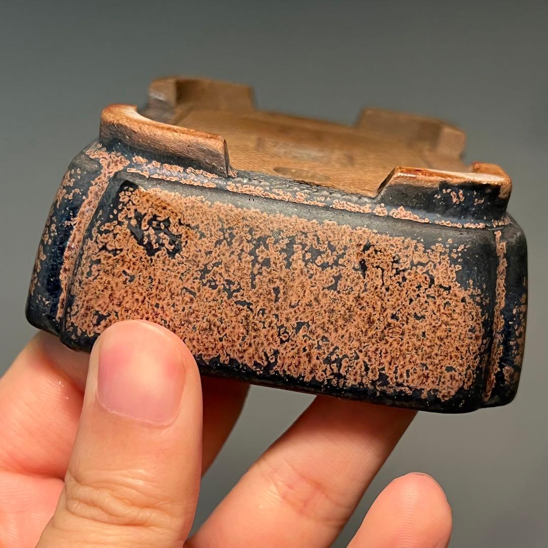 845.虹泉 孔雀釉隅角長方 盆栽鉢 植木鉢 10.1*8.5*3.8cm