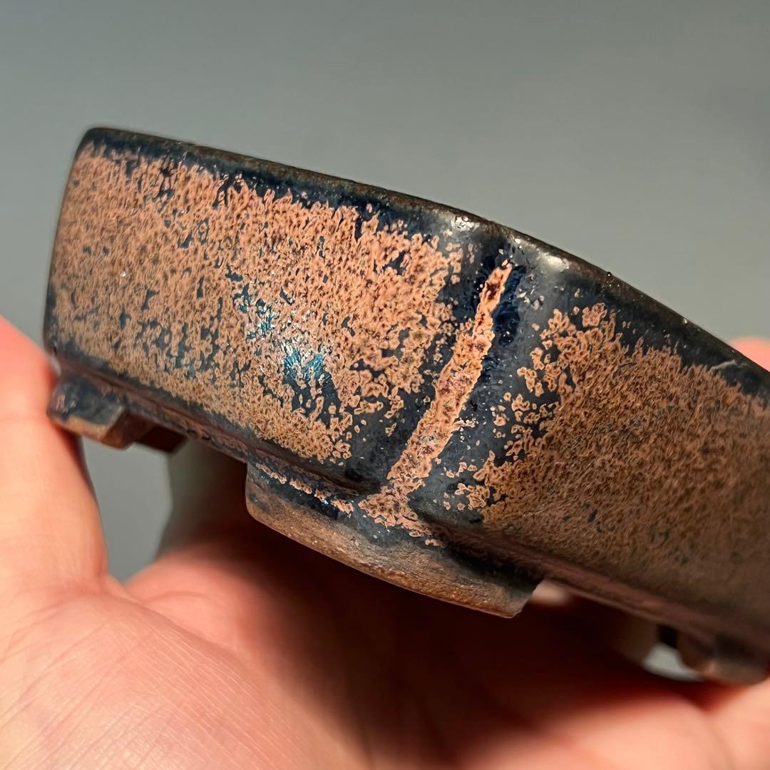 845.虹泉 孔雀釉隅角長方 盆栽鉢 植木鉢 10.1*8.5*3.8cm