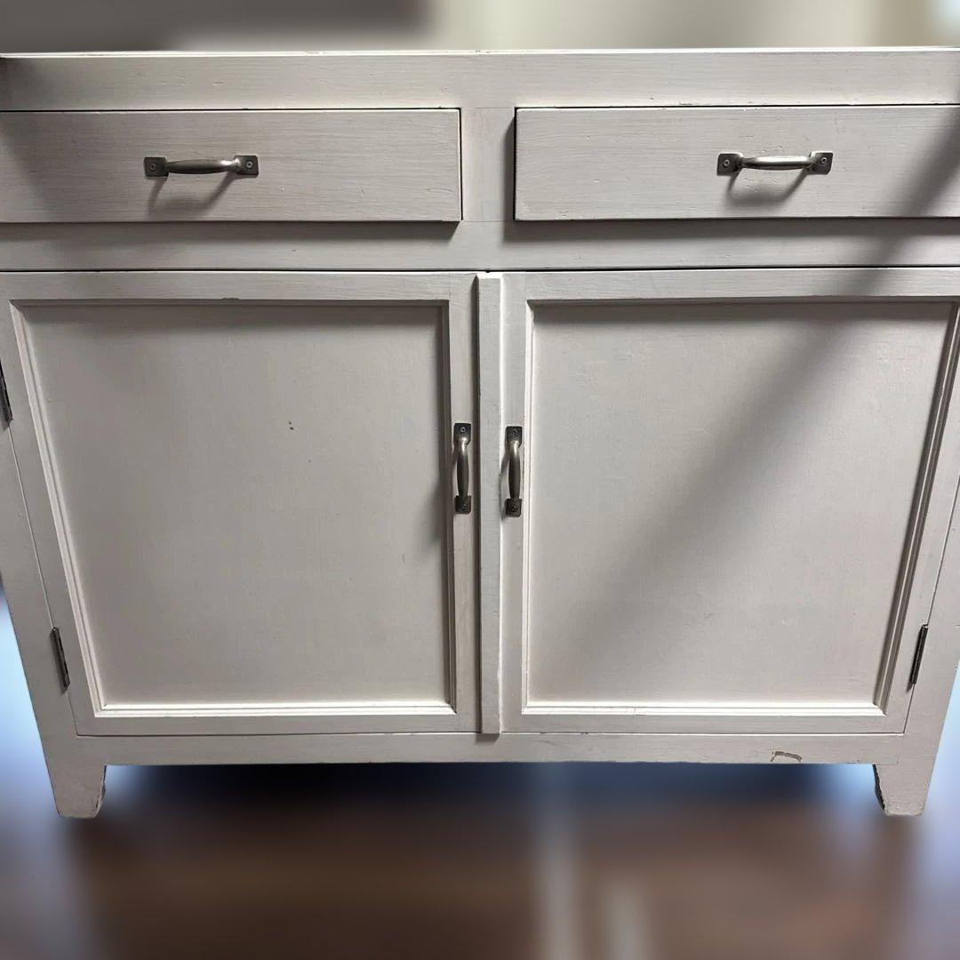 アンティーク ケビント　薬品棚　ガラスキャビネット　ホワイト　シャビー　飾り棚