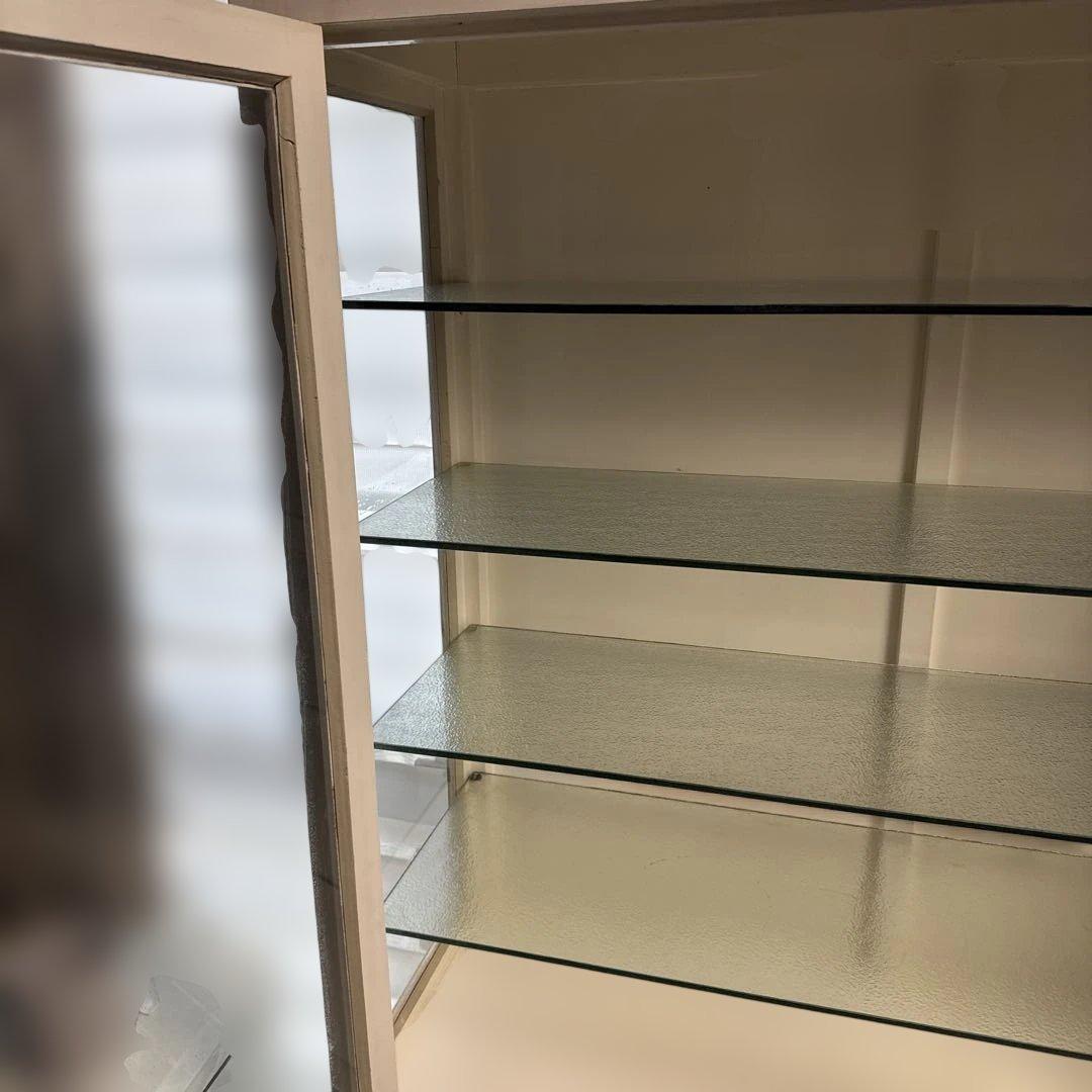 アンティーク ケビント　薬品棚　ガラスキャビネット　ホワイト　シャビー　飾り棚