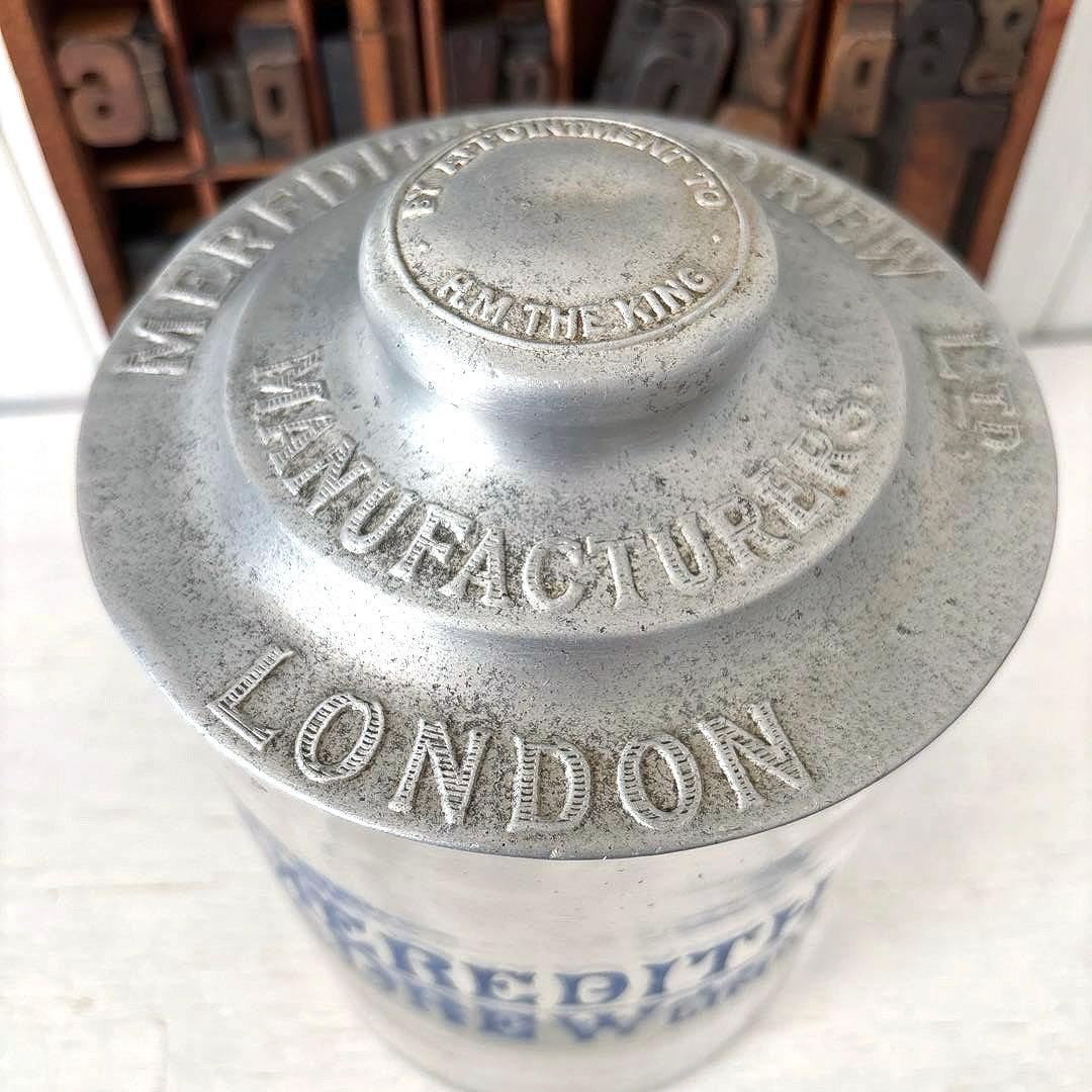 イギリスアンティーク MEREDITH&DREWビスケット ガラスジャー 蓋付き