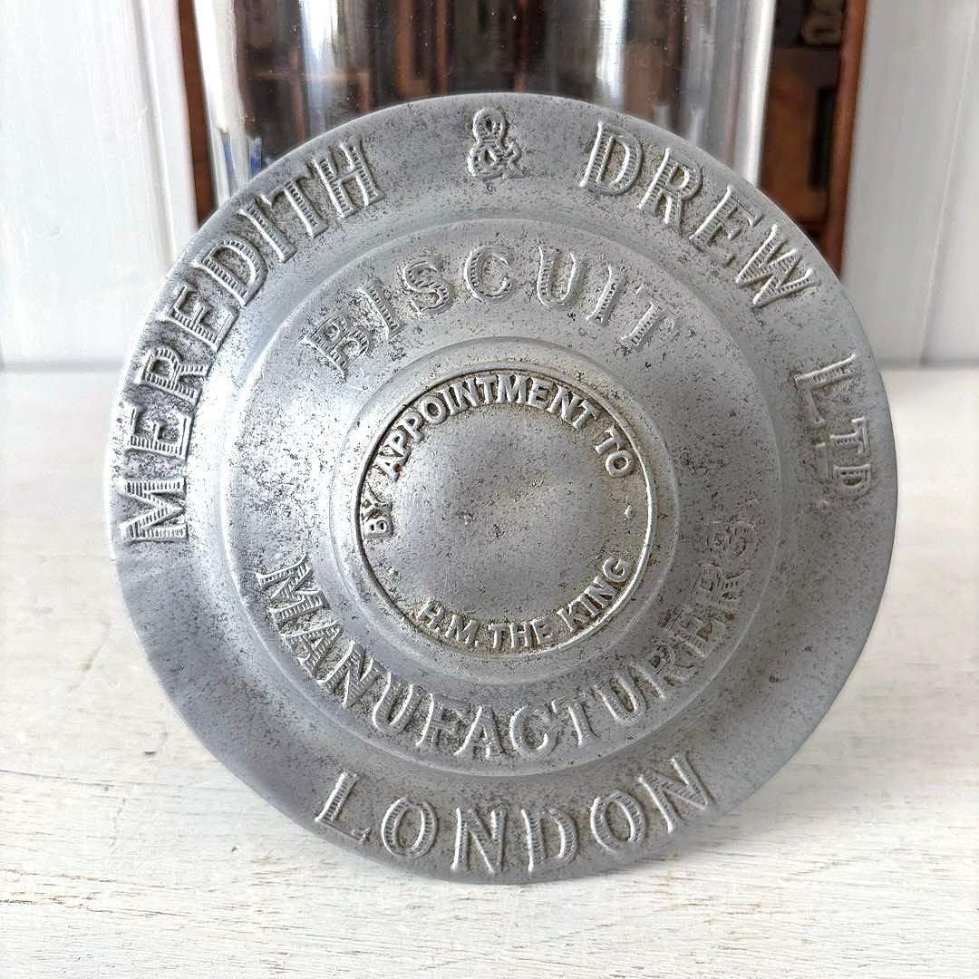 イギリスアンティーク MEREDITH&DREWビスケット ガラスジャー 蓋付き