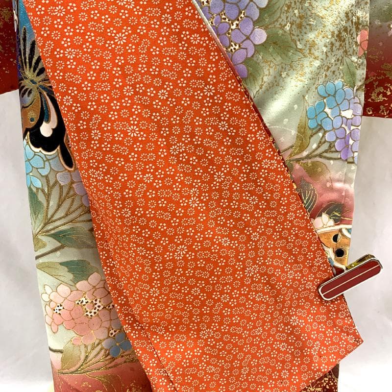 510ag68□七五三 七歳 女児 着物&袋帯 蝶 鴛鴦 花文 青□美品