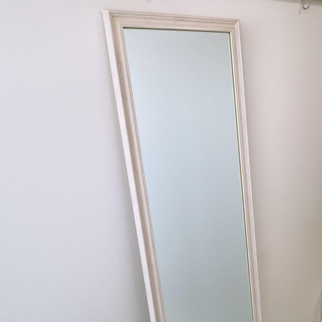 アンティーク ホワイト ウォールミラー スタンドミラー 壁立て 全身鏡 ホワイト