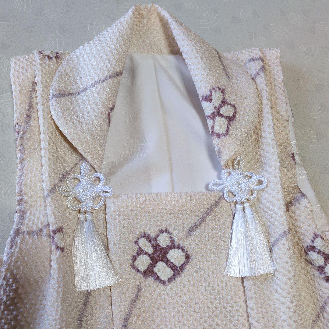 七五三３歳正絹総絞り手縫いの被布（中綿無し）アイボリー色