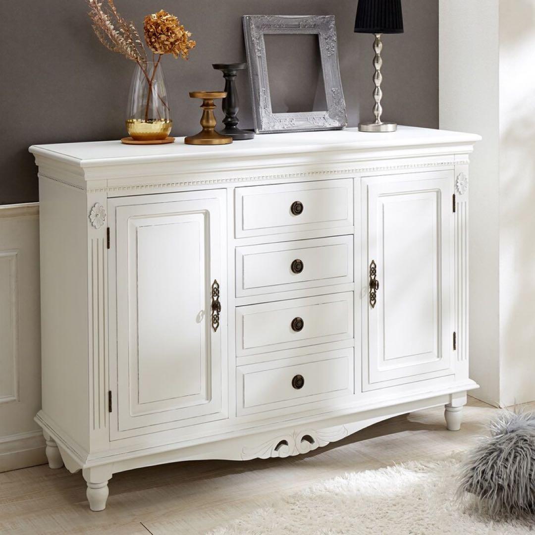 ヨーロピアン調リビングボード サイドボード キャビネット アンティーク風 姫家具