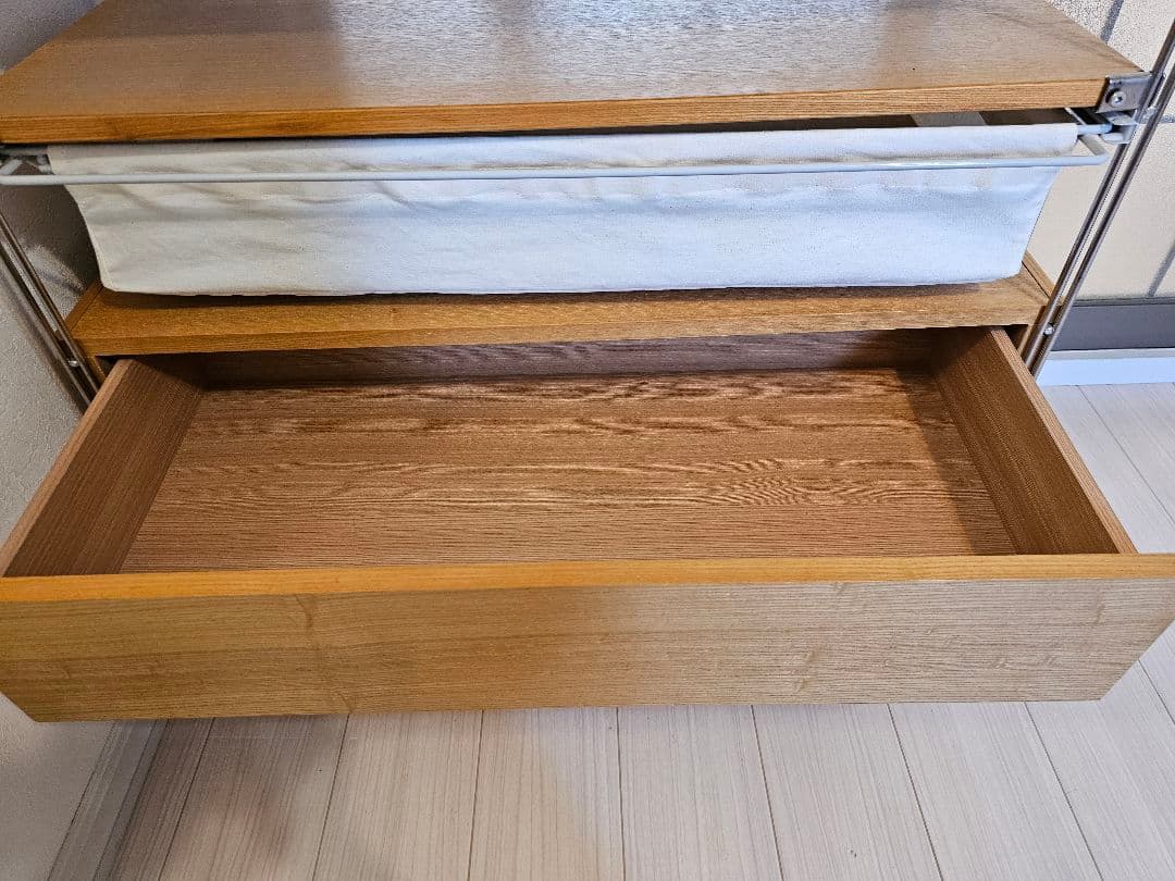 無印良品 MUJI オーク材 ステンレスユニットシェルフ 引出し 帆布バスケット