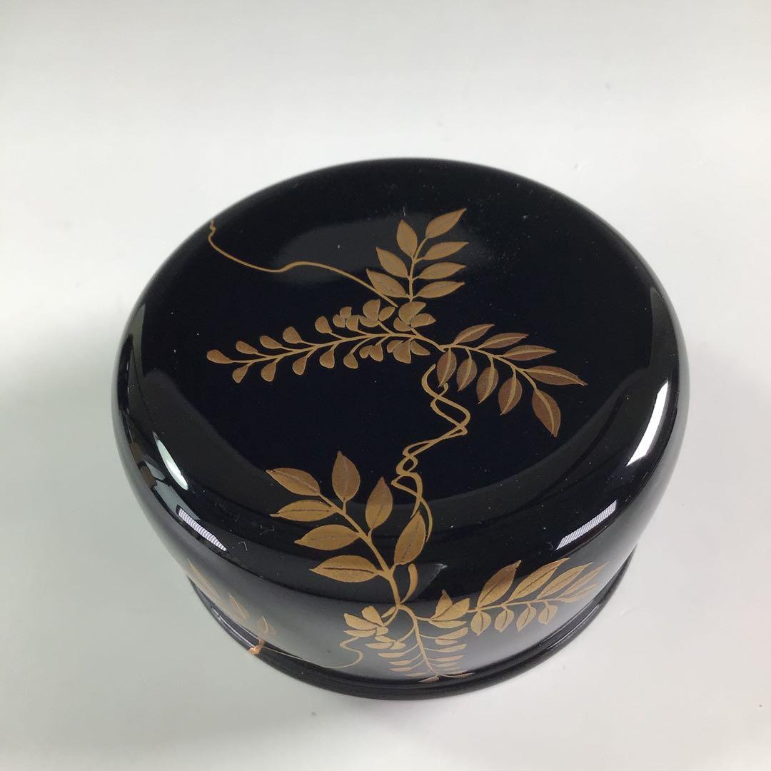 P834 棗 『祥雲作』『黒漆塗』『藤蒔絵』『胴締棗』 共箱 茶道具