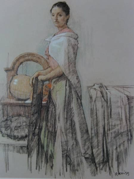 小磯良平、婦人立像、版上刷サイン、希少な額装用画集より、新品高級