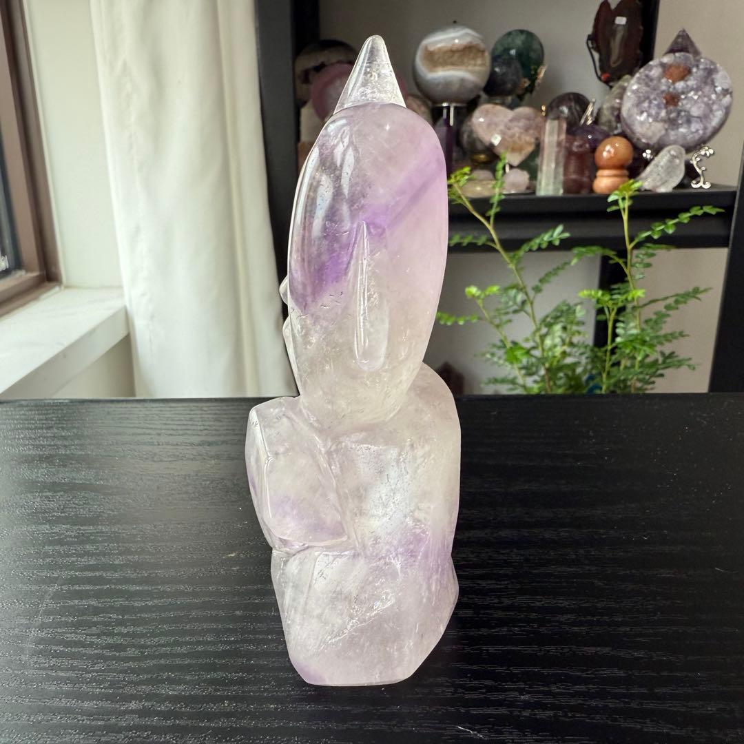 天然石アメジストのイルカ　海豚　置物　彫物NO.092215