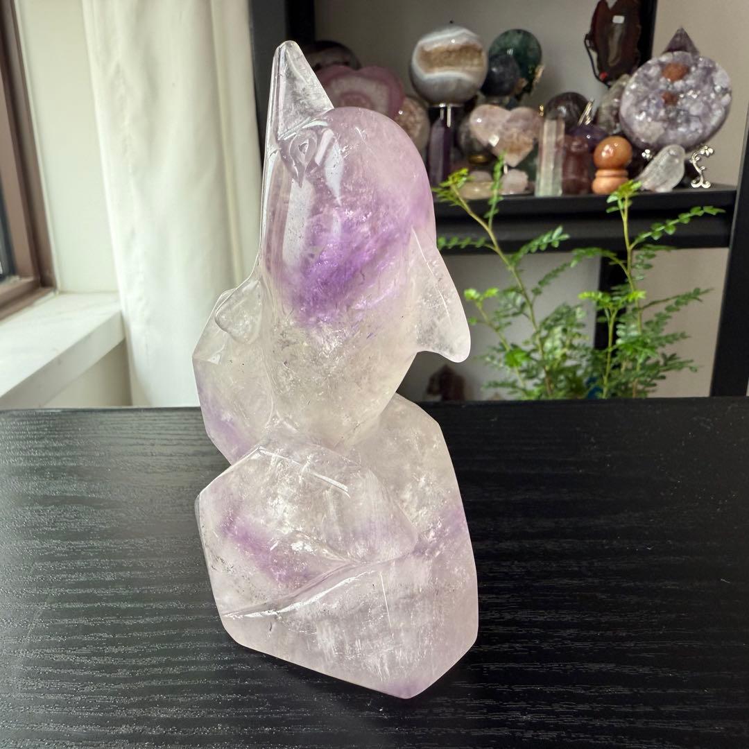 天然石アメジストのイルカ　海豚　置物　彫物NO.092215