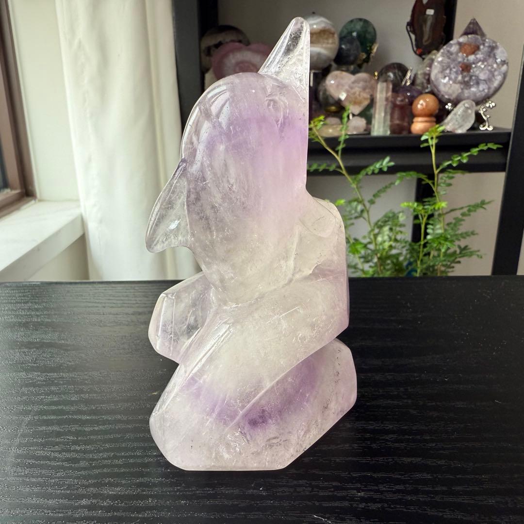 天然石アメジストのイルカ　海豚　置物　彫物NO.092215