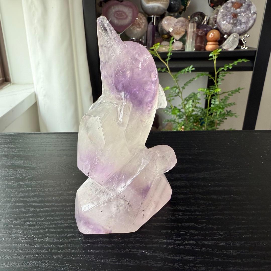 天然石アメジストのイルカ　海豚　置物　彫物NO.092215