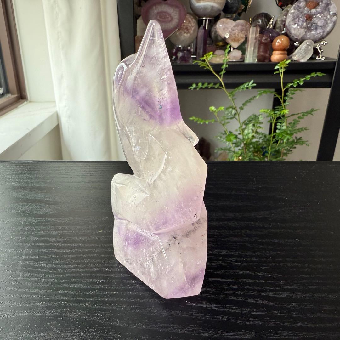 天然石アメジストのイルカ　海豚　置物　彫物NO.092215