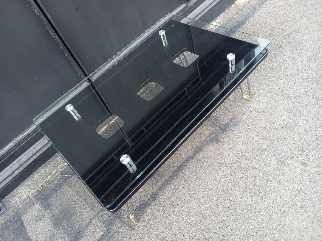 レア　デザイン　1990's　スペースエイジ　ガラス　メタル　ブラック　テーブル