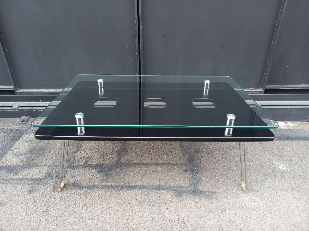 レア　デザイン　1990's　スペースエイジ　ガラス　メタル　ブラック　テーブル