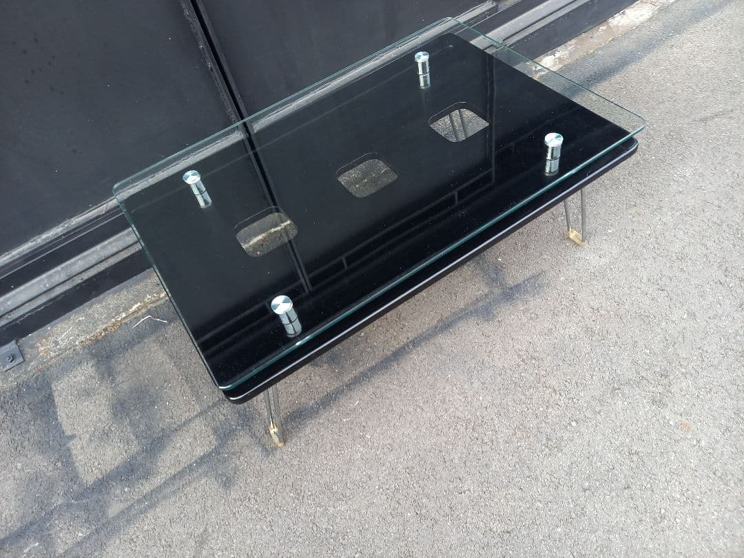 レア　デザイン　1990's　スペースエイジ　ガラス　メタル　ブラック　テーブル