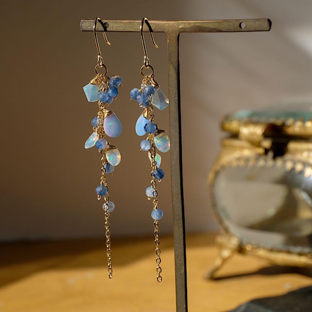 14kgfカラーオパールロングピアス/イヤリング