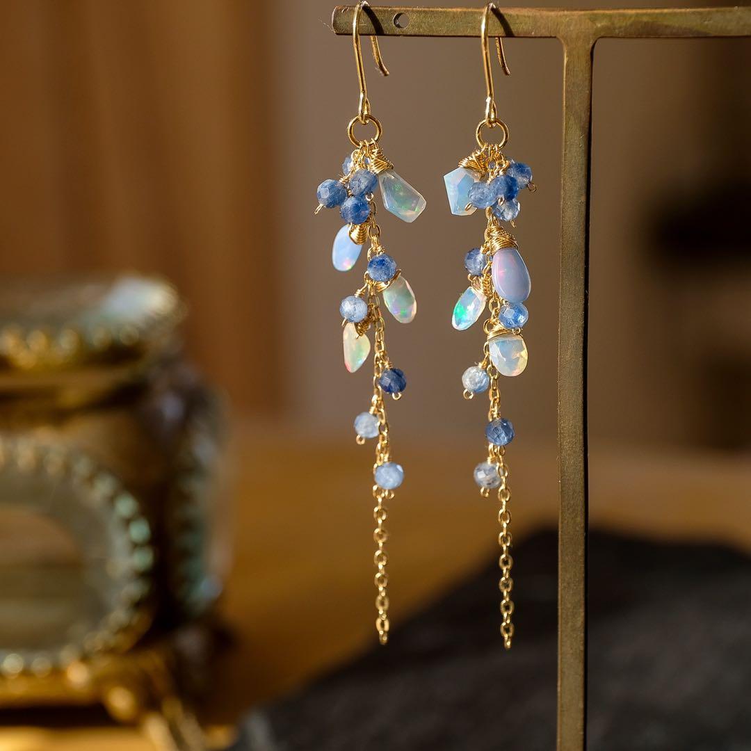 14kgfカラーオパールロングピアス/イヤリング