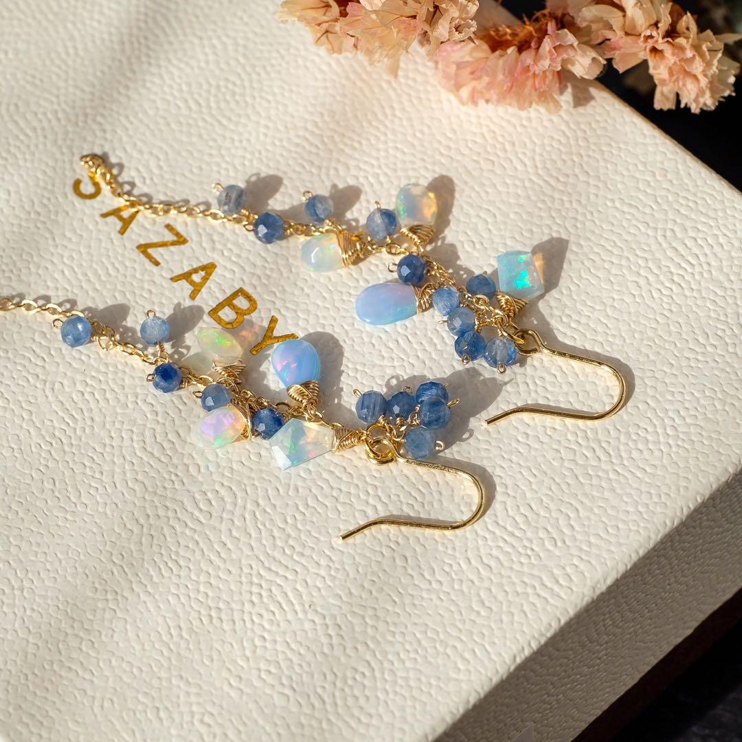 14kgfカラーオパールロングピアス/イヤリング