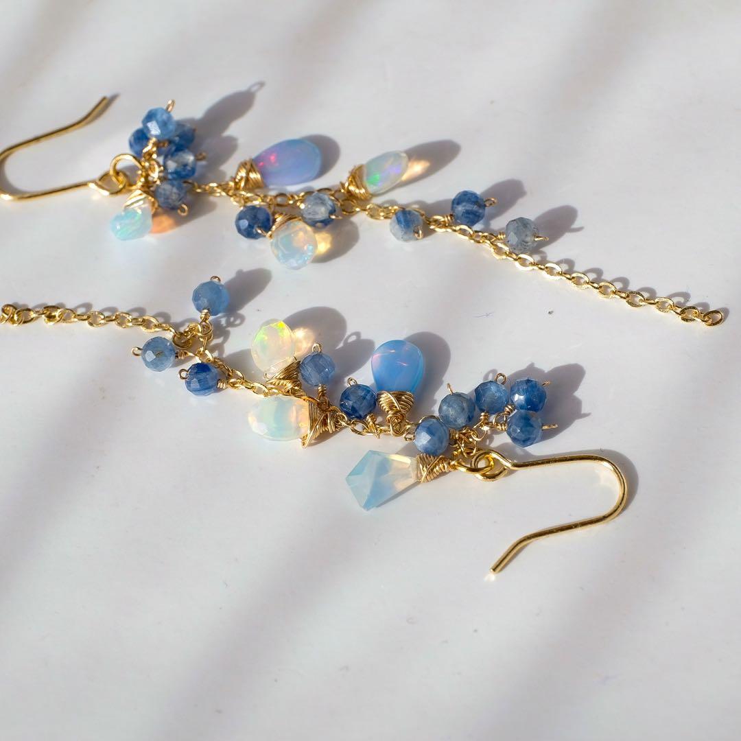 14kgfカラーオパールロングピアス/イヤリング