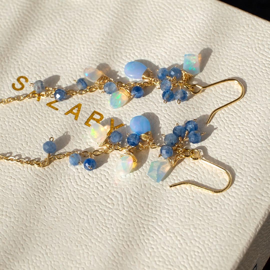 14kgfカラーオパールロングピアス/イヤリング