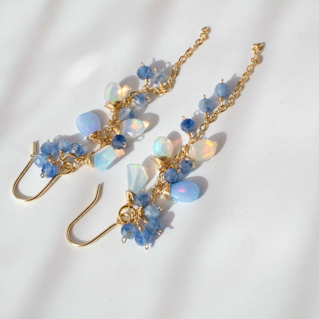 14kgfカラーオパールロングピアス/イヤリング