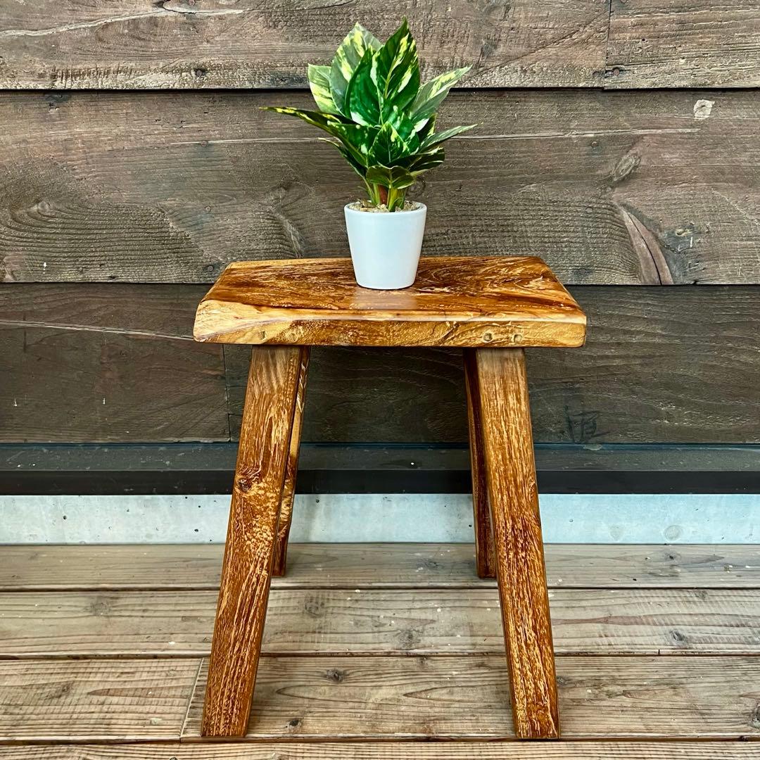 オールドチーク材 一枚板ベンチ35cm チーク無垢材 アンティーク調 スツール