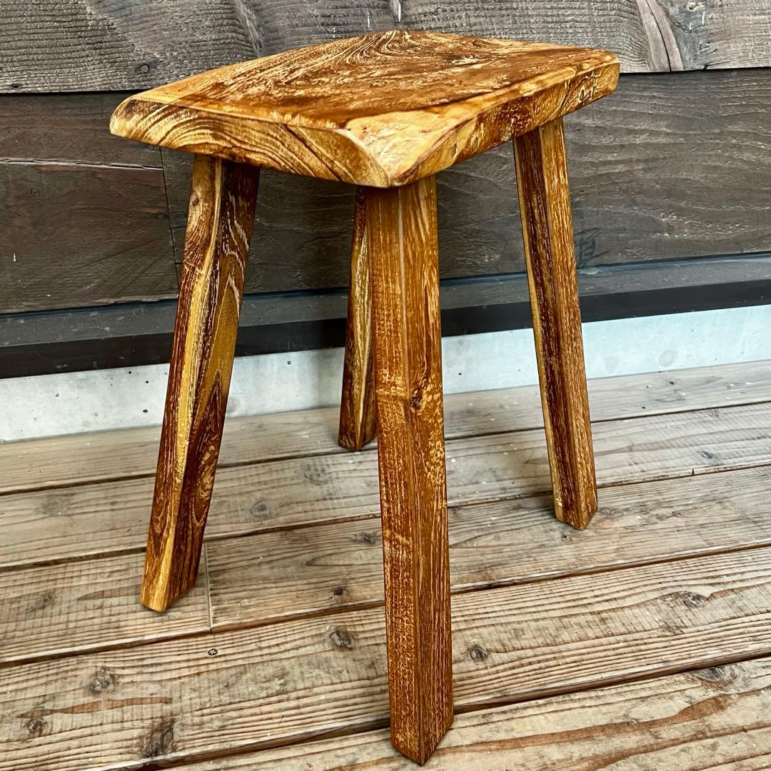 オールドチーク材 一枚板ベンチ35cm チーク無垢材 アンティーク調 スツール