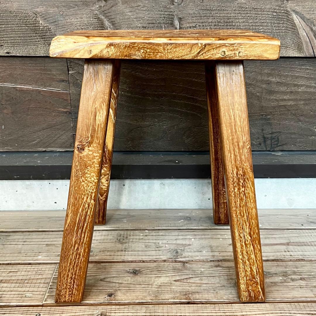 オールドチーク材 一枚板ベンチ35cm チーク無垢材 アンティーク調 スツール