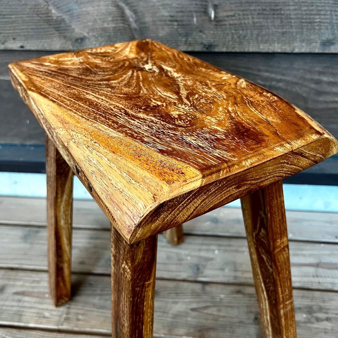 オールドチーク材 一枚板ベンチ35cm チーク無垢材 アンティーク調 スツール