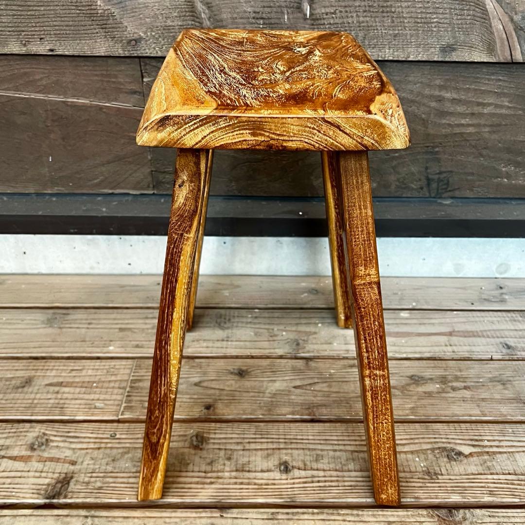 オールドチーク材 一枚板ベンチ35cm チーク無垢材 アンティーク調 スツール